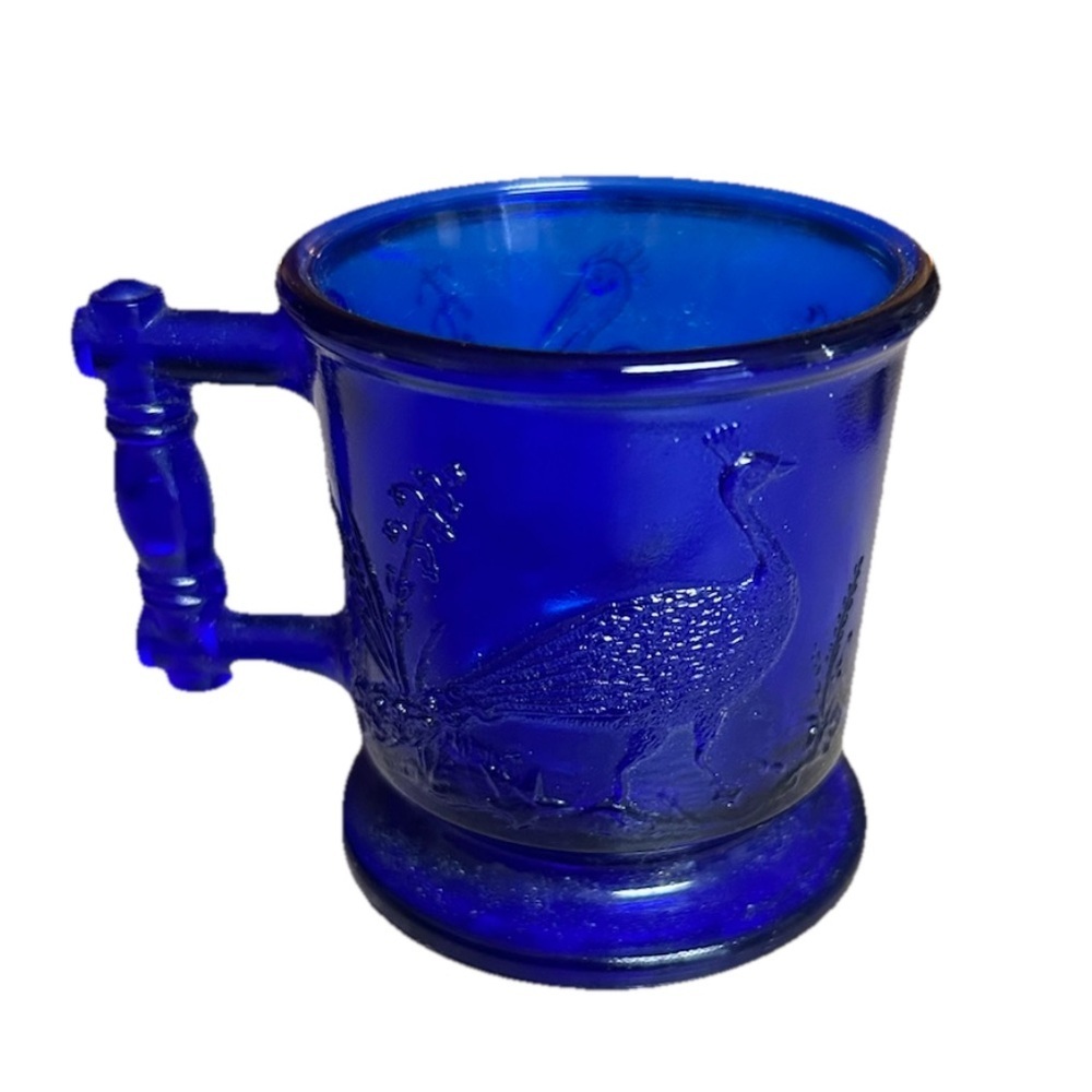 Vintage Cobalt Blue Glass Small Child-Size Handled Cup Degenhart Glass